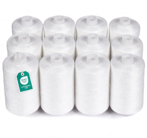 ilauke Sewing Thread 12 Spools, 1000 Yards Each Polyester Thread - color: 12 White