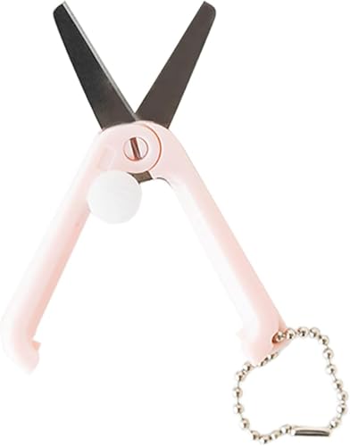 Mini Scissors with Key Chain Mini Telescopic Small Foldable Scissors Portable Safe Pocket Travel Scissors Retractable Kids Shears Sharp Cutting Tools for Cutting, Scrapbooking (Pink) - color: Pink