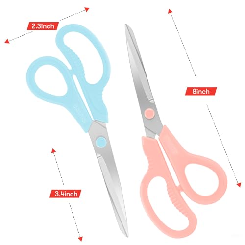 Niutop 8" All Purpose Scissors - Heavy Duty, Ergonomic Comfort Grip Shears for Office, Home, School, Art & Craft - color: Pastel Pink/Blue/Green