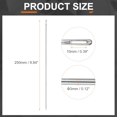 HARFINGTON 4pcs Upholstery Needles 3mm Diameter 250mm (9.84") Extra Long Large Eye Stitching Sewing Straight Hand Needles Stainless Steel for Leather Tapestry Embroidery Tufting Webbing - size: 250mm