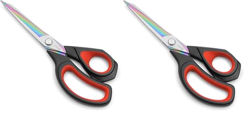 LIVINGO Premium Tailor Scissors Heavy Duty Multi-Purpose Titanium Coating Forged Stainless Steel Sewing Fabric Leather Dressmaking Comfort Grip Shears Professional Crafting (9.5 INCH) (Pack of 2) - color: Black/Red, size: 9.5" (Pack of 2)