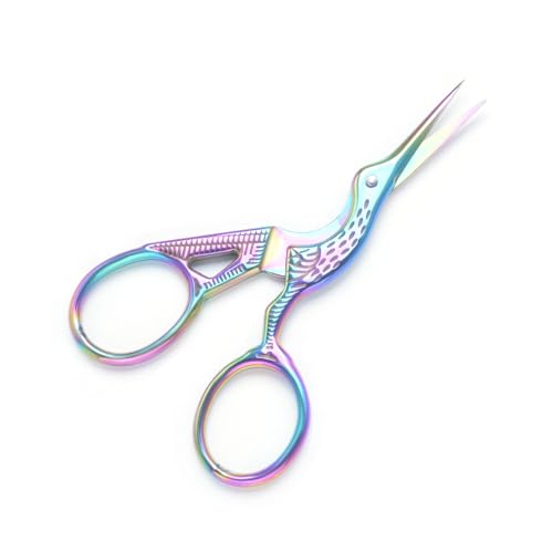 3.6" Sewing Embroidery Scissors with Artificial Leather Cover(Rainbow) - color: Rainbow