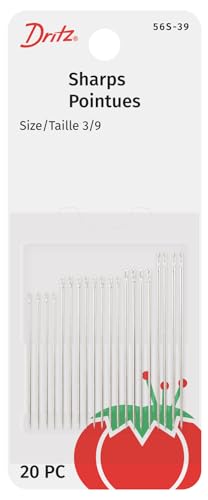 Dritz 56S-39 Sharps Hand Needles, Size 3/9, Nickel (20-Count) - size: Size 3/9 (Single Pack)