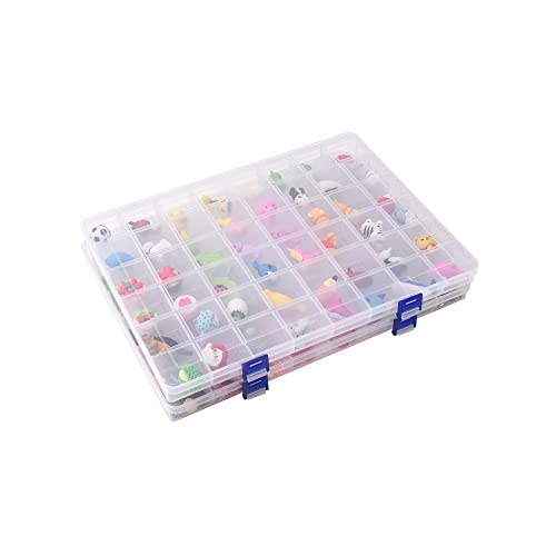 2 Pack Fixed 48 Grids Clear Plastic Divider Storage Box, Transparent Organizer Container Case for Bead, Button, Jewelry, Diamond, Craft, Small Parts, Sewing Kit，DIY Accessories