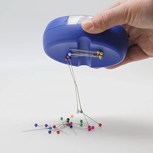 YEQIN Magnetic Sewing Pincushion with 15 Plastic Head Pins, Magnetic Pins Holder for Sewing Quilting, Pins, Paper Clips, Screws (Blue) - color: Blue