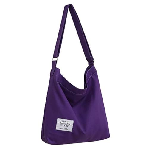 Covelin Women's Retro Large Size Canvas Shoulder Bag Hobo Crossbody Handbag Casual Tote - color: Purple