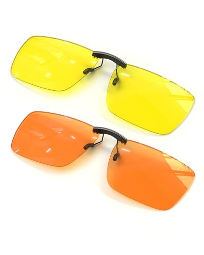 ANYLUV Clip On Blue Light Blocking Glasses Lightweight Rectangle Blue Light Glasses Men for Computer Gaming, Anti Eye Strain - color: A08-yellow&orange, size: 60*38mm