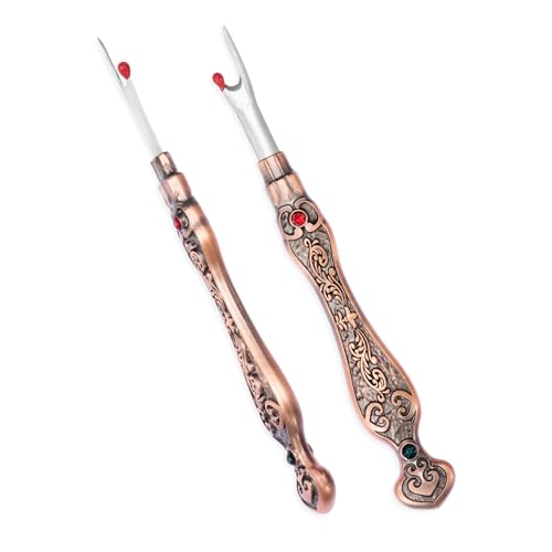 2Pcs Metal Seam Rippers, European Vintage Carved Handle Stitch Ripper, Sharp Seam Ripper Tool for Sewing with Storage Cases, Durable and Handy Crafting Removing Threads Tools (red Copper) - color: red copper