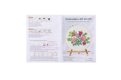 Embroidery Kit for Beginners – Set of 3 Floral Patterns with Hoops, Threads, Needles & Instructions, DIY Hand Embroidery Starter Kit for Adults