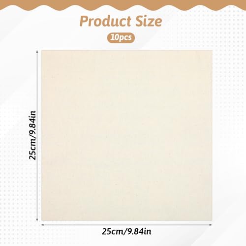 10 PCS Embroidery Fabric, 9.8 × 9.8 Inch Pre-Cut Beige Fabric Squares, Beige Cotton and Linen Embroidery Cloth for Garment Craft,