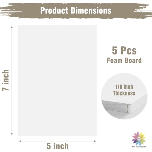 Mat Board Center 5x7 White Foam Boards Pack of 5, 1/8" Thick - size: 5x7