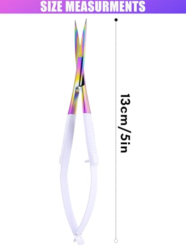 Cross Edge Spring Scissors 5 Inch straight Stainless-Steel Precision Eyebrow & Eyelash Shaping Trimming Scissor, Squeeze, Embroidery, Knitting Micro Tip Craft Scissors (Rainbow Glitter White) - color: Cec-ss-07
