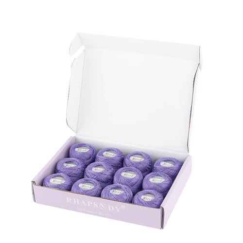 Rhapsody Pearl Cotton Thread Size 8 Crochet Thread Perle 12 Balls Set Hand Knitting, Embroidery, Sashiko, Cross-Stitch, Sewing, Needlepoint, DIY, Quilting (DK Blue Violet, Col. 342) - color: DK Blue Violet, Col. 342