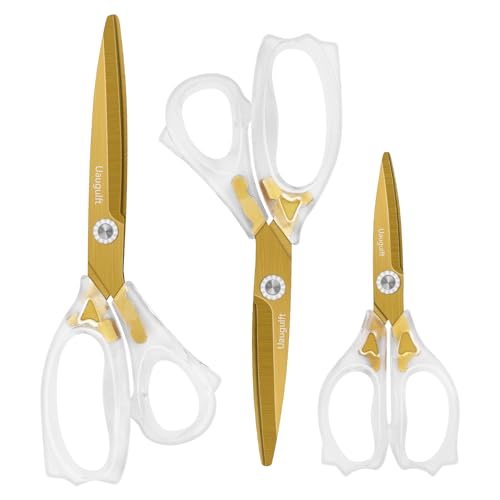 Acrylic Scissors, Sharp Titanium Coating Blades with Ergonomic ABS Handle, Multi-Purpose Scissors Set of 3, Suitable for Sewing and Household, Clear and Gold-Toned - size: 3-Pack(5.8'/7.6'/8.4')