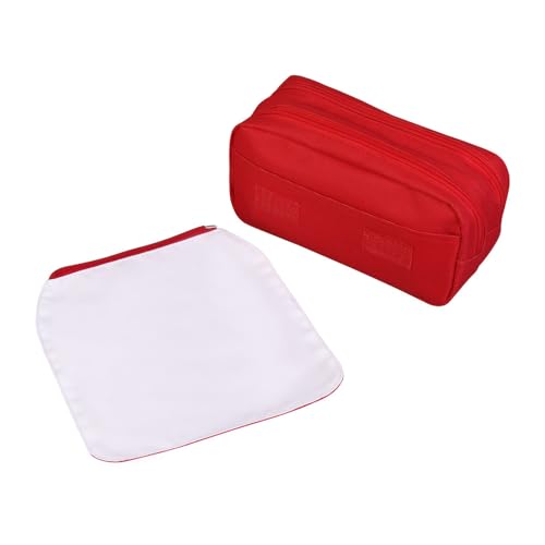 2 PCS Customizable Heat Transfer Blank Pencil Case Pen Bag Sublimation Printable Cosmetic Bag with Zipper DIY Custom Blank Makeup Bags Bulk Travel Toiletry Bag for Storage (Red) - color: Red, size: 2PCS