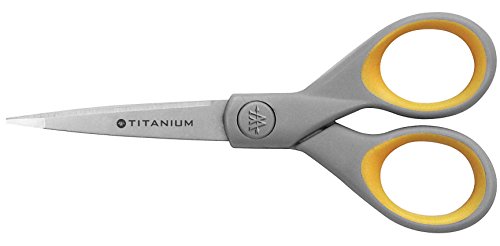 Westcott 13525 5-Inch Pointed Titanium-Bonded Crafting Scissors with Soft Handles, Gray/Yellow - style: Single (5 inch)