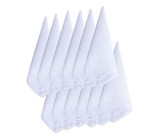 MileyMarla Ladies Embroidery Cotton White Handkerchiefs Lace Wedding Hankies - color: C-12pcs