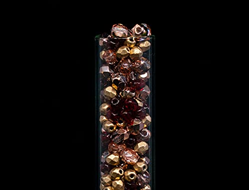 0.88oz (Approx. 500 Beads) Mix of Faceted Fire Polished Pressed Czech Glass Beads, Sparkling Shiny Mix BCV - color: Mix 02 Red Gold