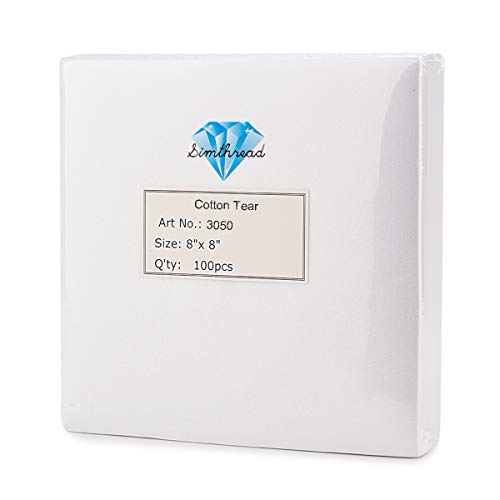 Simthread Tear Away Machine Embroidery Stabilizer Backing - 1.8 Ounces Medium Weight 8" x 8" 100pcs / Pack, Precut Sheets for 4x4 and 6x6 Machine Embroidery Hoops - size: 8"x8" 100pcs
