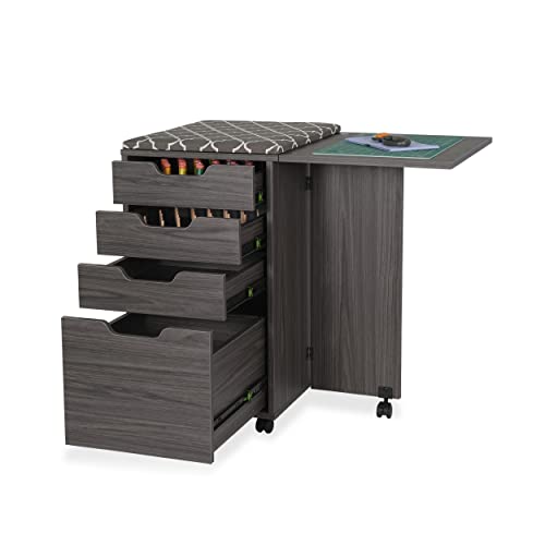 Kangaroo Kiwi Sewing Storage Rolling Caddy and Ironing Station – Mobile Craft Storage Cabinet with Ironing Surface & Shelves - color: Grey