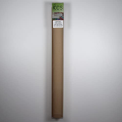 KCS 3 pc of 15" x 18" Counted Cross Stitch Cotton Aida Cloth Needlework Rolled Fabric Box,14CT,Khaki - color: Khaki, size: 14CT