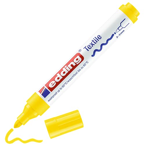 edding 4500 Textile Marker - Yellow - 1 Pen - Round Nib 2-3 mm - Permanent Fabric Markers for Drawing on Textiles, wash-Resistant up to 60 °C - Marker pens for Fabric Lettering - color: Yellow, size: 1 Count (Pack of 1)