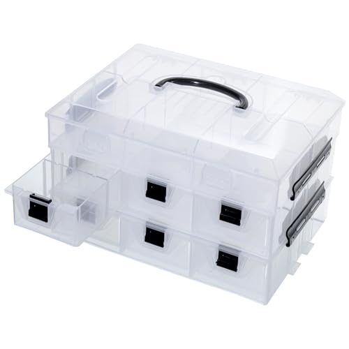 MyGift 11 Inch Clear Plastic Storage Box Container, Arts and Crafts Sewing Supplies Organizer Case with Black Accents, 24 Customizable Compartments, and 6 Drawers with Removable Dividers - color: Black