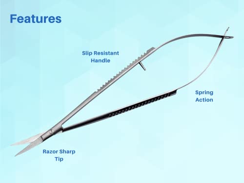 ARTMAN INSTRUMENTS Micro Scissors - 5.5" Straight Tip Castroviejo Eyebrow Trim Scissors - Spring Action, Extra Sharp, for ENT, Eye, Skin, Dental, and Veterinary Surgery