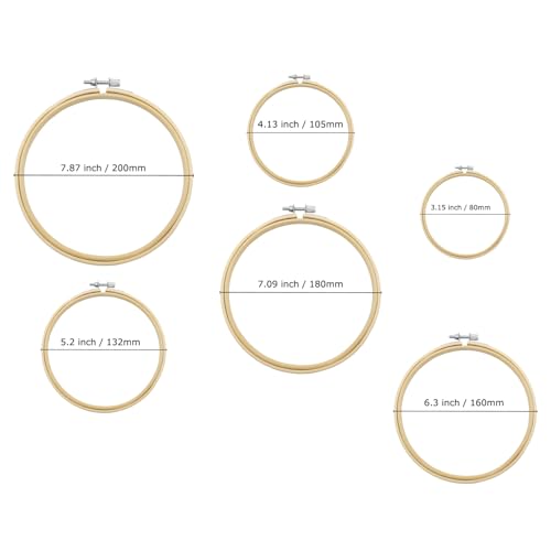 Lamvbls 6 Pcs Embroidery Hoops Set, Round Wood Bamboo Adjustable Circle Cross Stitch Hoop Ring, Wooden Embroidery Frames for Art Craft Sewing – 3/4/5/6/7/8 Inch - size: 3, 4, 5, 6, 7, 8 inch