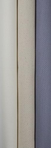 KCS 3 pc of 15" x 18"(38cmx45cm) 14 Count Cross Stitch Cotton Aida Cloth Needlework Rolled Fabric Box,14CT,Antique White+Oatmeal+Light Steel Grey - color: Antique White+oatmeal+light Steel Grey, size: 14CT