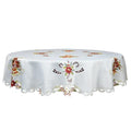 Grelucgo Holiday Tablecloth, White with Red Poinsettia Embroidered Design, Scalloped Edge, Christmas Dining Table Decor (Round 70 Inches) - size: 70" (Round)