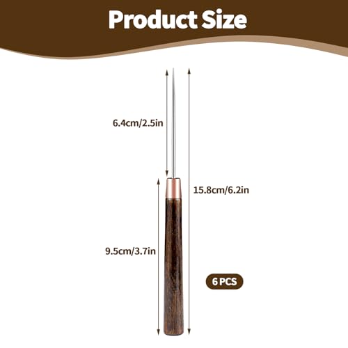 6 PCS Scratch Awl Tool, Awl Tool Sewing with Wooden Handle - Leather Awl Punch Tool for Leather Stitching, Sewing, DIY Craft Repair - color: Wooden Brown