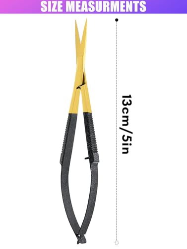 Cross Edge Spring Scissors 5 Inch straight Stainless-Steel Precision Eyebrow & Eyelash Shaping Trimming Scissor, Best for Squeeze Scissors, Embroidery & Knitting Micro Tip Craft (Gold Glitter Black) - color: Cec-ss-06