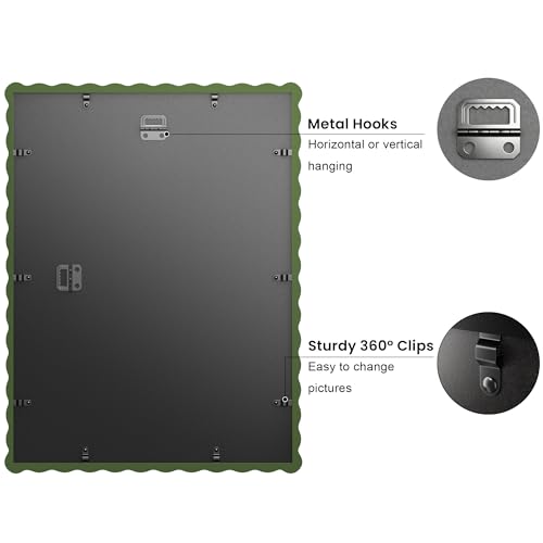 12x16 Picture Frame with Mat for 11x14, Wavy Edge Wooden Real Glass Photo Frame for Wall Hanging, Green, 1 Pack - color: Green, size: 12x16 in