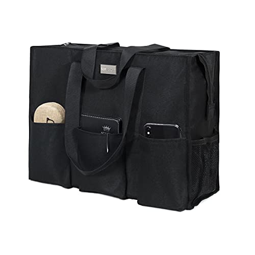 TOPDesign Utility Water Resistant Tote Bag with 13 Pockets, Zipper Closure - color: Black, size: Large