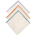 Natural Linen Pocket Squares, Embroidered Contrast Border 3 pcs, Off white - color: A8 (3-pack)