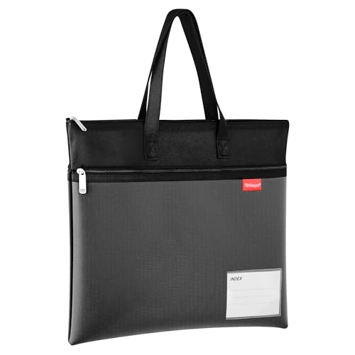 Wisdompro 14.1×11" Mesh Zipper Pouch with Handle, 3 Pockets File Bag-Black - color: Black