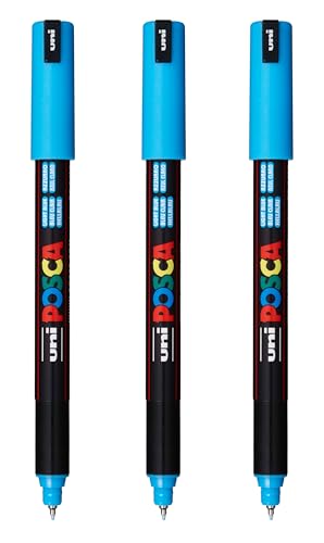 posca PC-1MR Water-Based Paint Markers, Extra Fine Tip (0.7mm), Light Blue, 3 Count - color: LIGHT BLUE