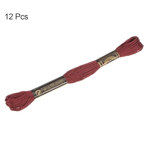 HARFINGTON 12 Skeins Embroidery Floss 8m Each Egyptian Long Fiber Cotton Cross Stitch Thread 26S/2x6 for Embroidery Projects Bracelet, Dark Red - color: Dark Red