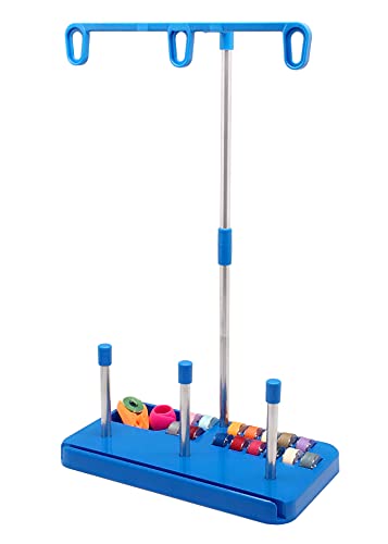 Thread Spool Holder Stand- 3 Spools Holder for Domestic (Home-Base) Embroidery and Sewing Machines - Four Colors for Choices (Blue) - color: Blue