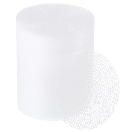 PATIKIL 4.5" Round Circle Plastic Canvas Mesh Sheets, 100 Pcs Eye Mesh for Embroidery 2mm Holes with Needlepoint Blank for DIY Crafting Wreathing Coasters Card Holder - size: 4.5"