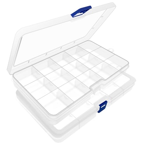 DUOFIRE Plastic Organizer Storage Box, Adjustable Divider 15 Grids, 2 Pack - color: White - 15 Grids, size: 2 pack