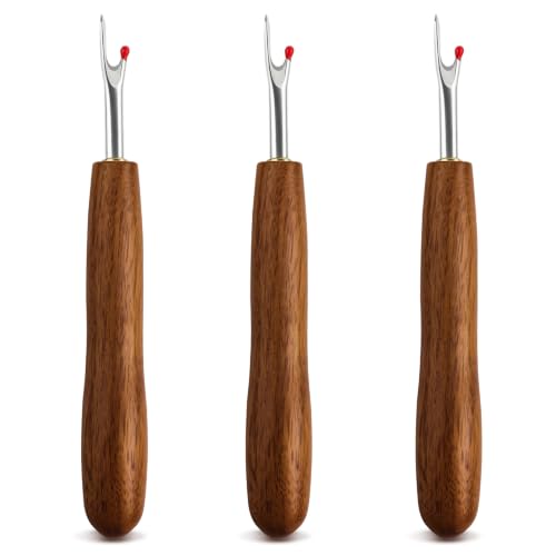 3Pcs Seam Rippers, Wood Handle Stitch Remover Tool for Sewing & Crafting - color: Wooden