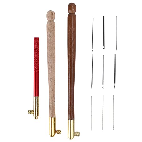 GLOGLOW 3Pcs Stainless Steel Wood Handle Embroidery Tambour Hooks