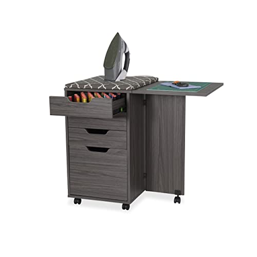 Kangaroo Kiwi Sewing Storage Rolling Caddy and Ironing Station – Mobile Craft Storage Cabinet with Ironing Surface & Shelves - color: Grey