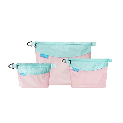 pack all 3 Pcs Water-Resistant Zipper Pouch, Mesh Zipper Bag - color: Pink, size: Set