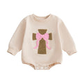 Newborn Baby Girl Clothes Cross Bow Embroidery Bubble Romper Pullover Sweatshirt Fall Winter Outfits 0-18M - color: Apricot, size: 0-3 Months