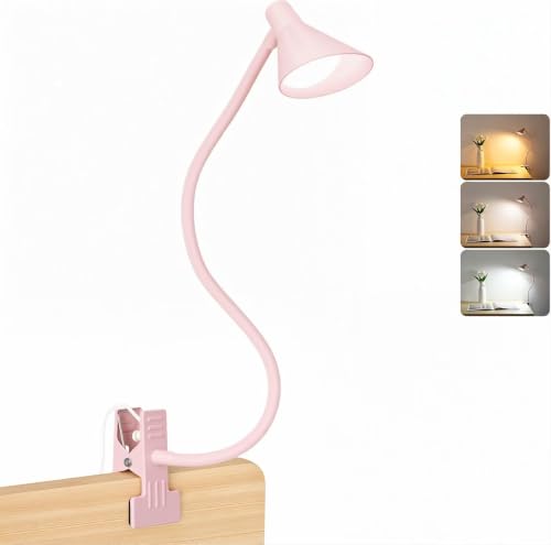 LiFMIRA Pink Small Desk Lamp Clip on LED Reading Light for Bed - color: Pink