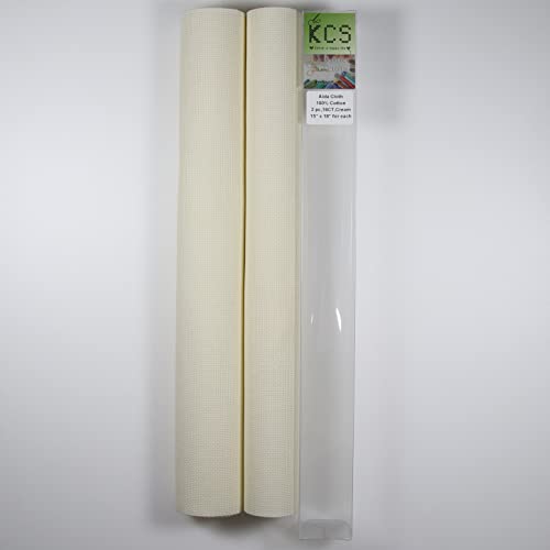 KCS 2 pc of 15" x 18" Counted Cross Stitch Cotton Aida Cloth Needlework Fabric (Cream, 16CT) - color: Cream, size: 16CT