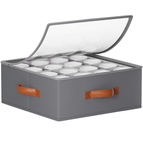 Foyego Cup and Mug Storage Box, Grey - color: Gray, size: 15.7"L x 15.7"W x 6"H